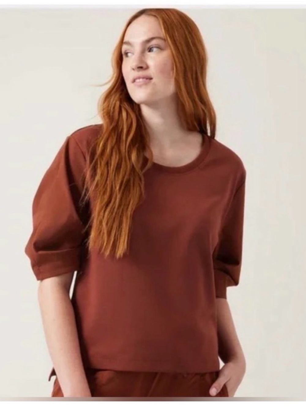 ATHLETA Harlow Hybrid Tee brown mahogany short sleeve sweatshirt top blouse - M